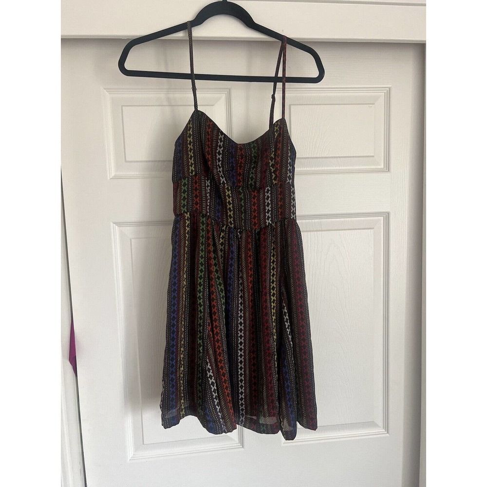 Jack Women's Black Colorful Spaghetti Strap Fit And Flare Dress Size XS